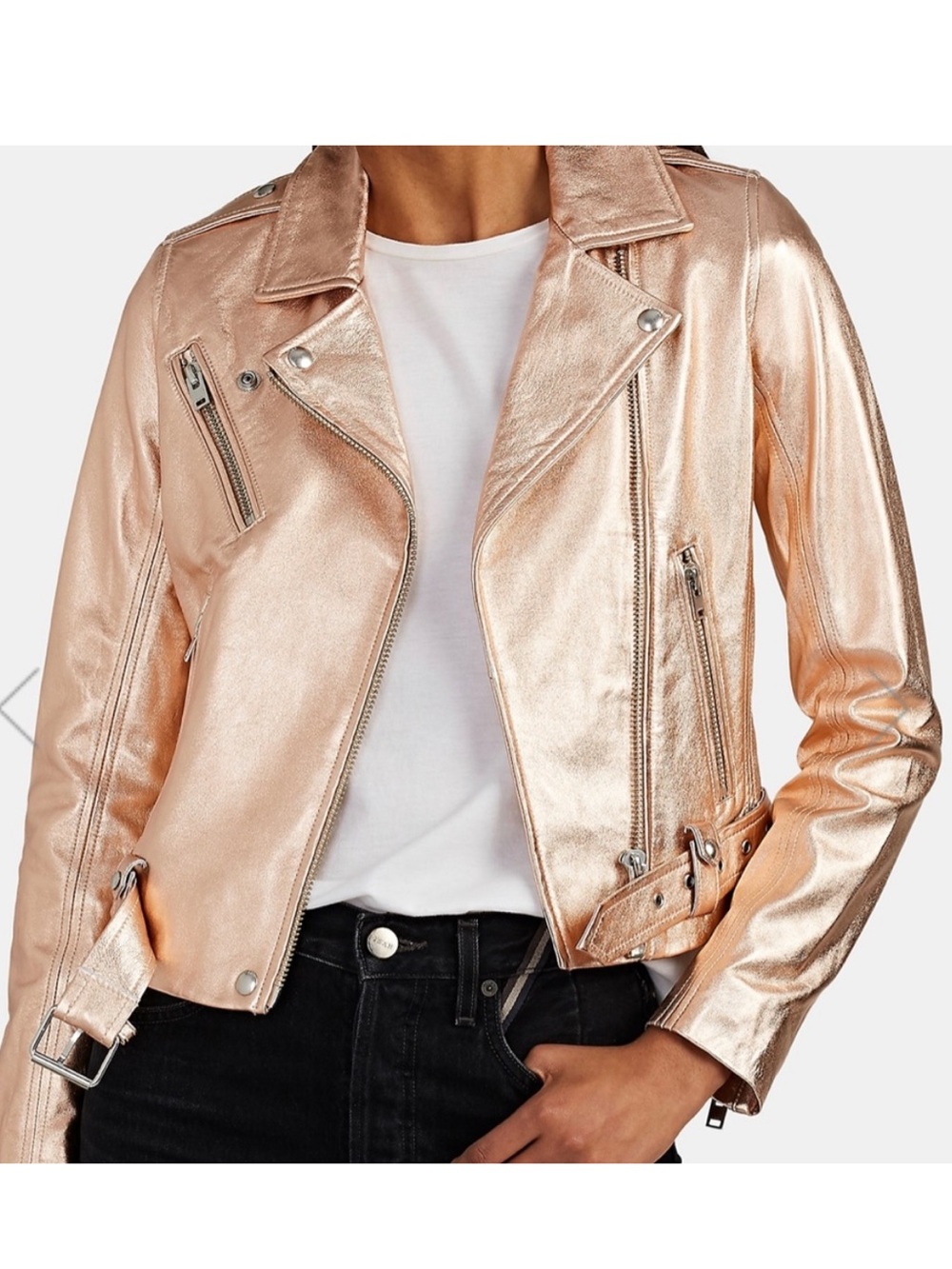 IRO Metallic Rose Gold Leather Moto Jacket